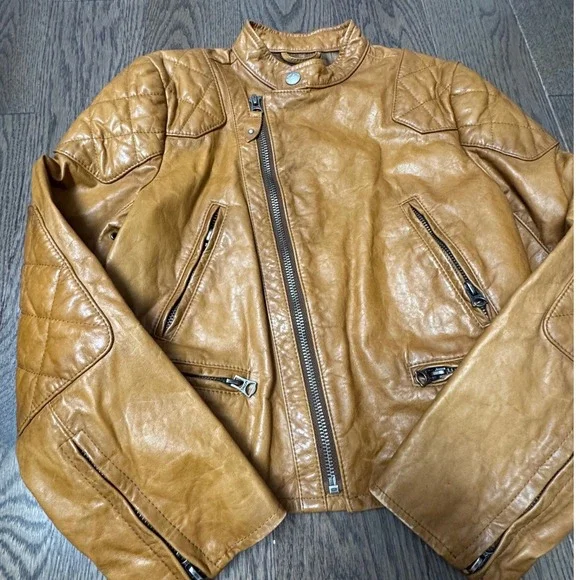 Ralph Lauren Kids Brown Leather Quilted Moto Jacket Size M 8/10 - Picture 2 of 9
